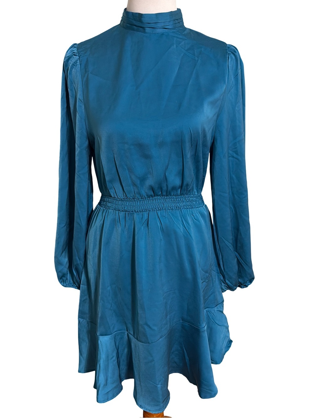 One One Six High Neck Teal Midi Dress Smocked Waist